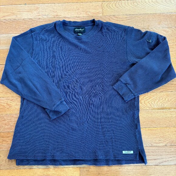 VTG‎ Eddie Bauer Waffle Knit Shirt Mens M Thermal Crew Neck Zip Pocket Blue - Picture 1 of 7